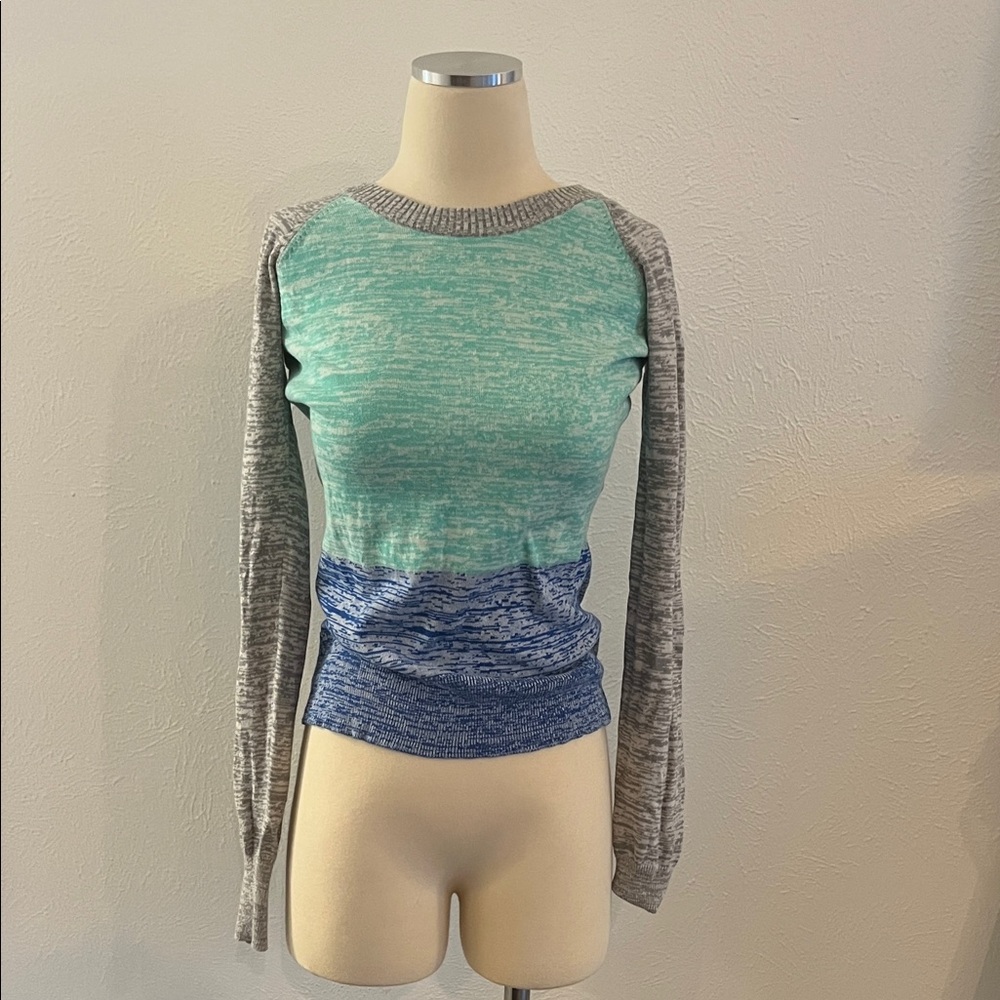 Colorblock Long Sleeve Top - Teal, Blue, and Gray